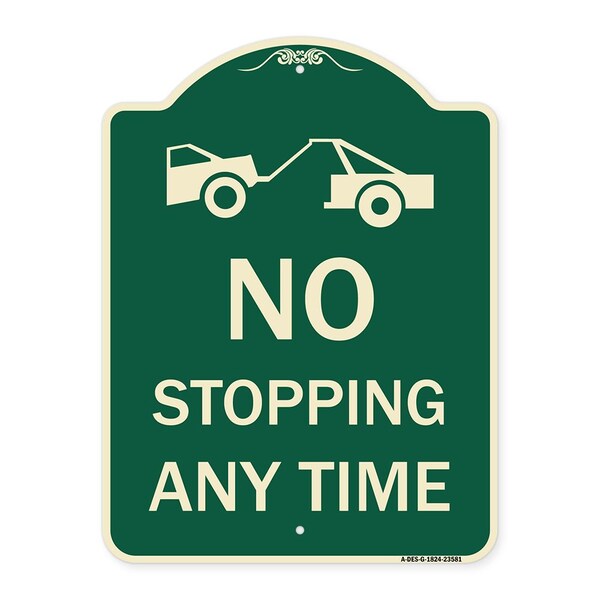 No Stopping Anytime W/ Tow Away Graphic Heavy-Gauge Aluminum Sign, 24" x 18", G-1824-23581